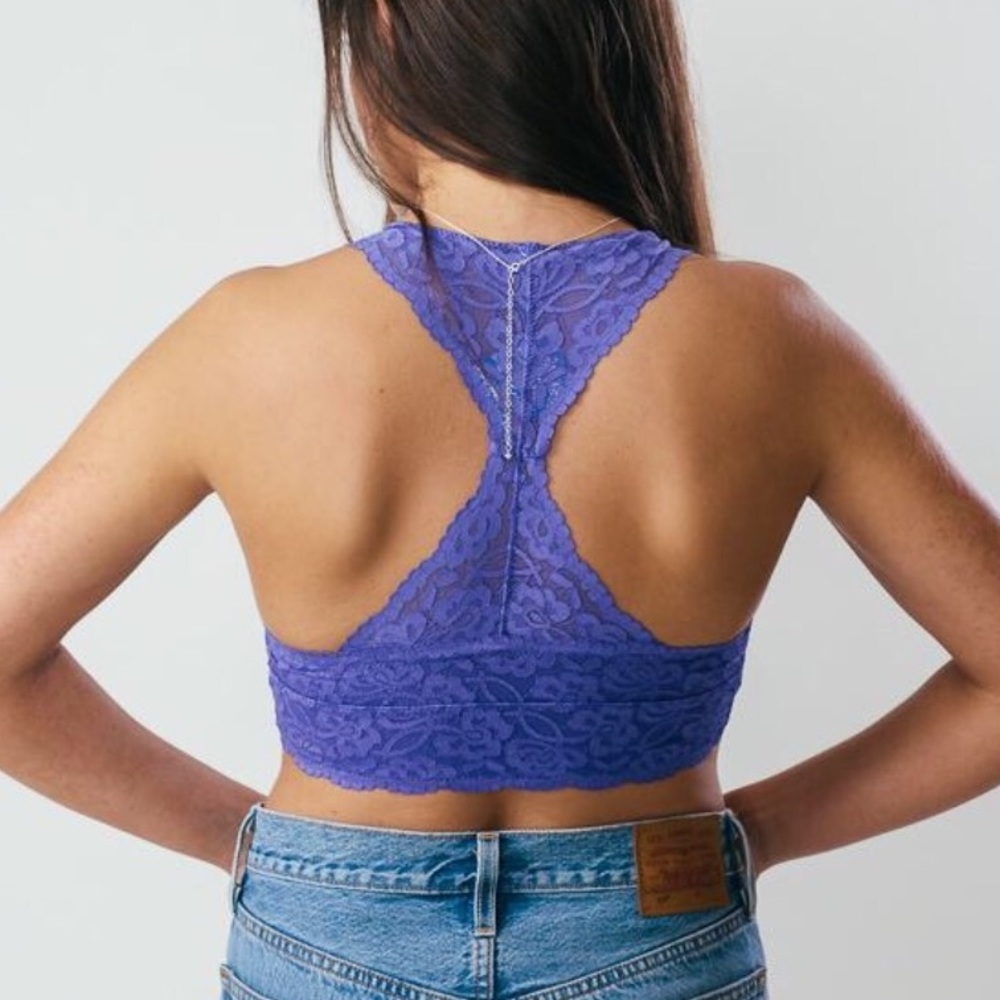 NWT FREE PEOPLE GALLOON RACERBACK‎ BRALETTE, SLATE Boho Romantic Feminine - Picture 4 of 8